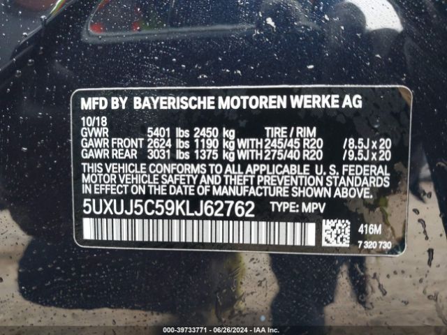 5UXUJ5C59KLJ62762 BMW X4 M40i