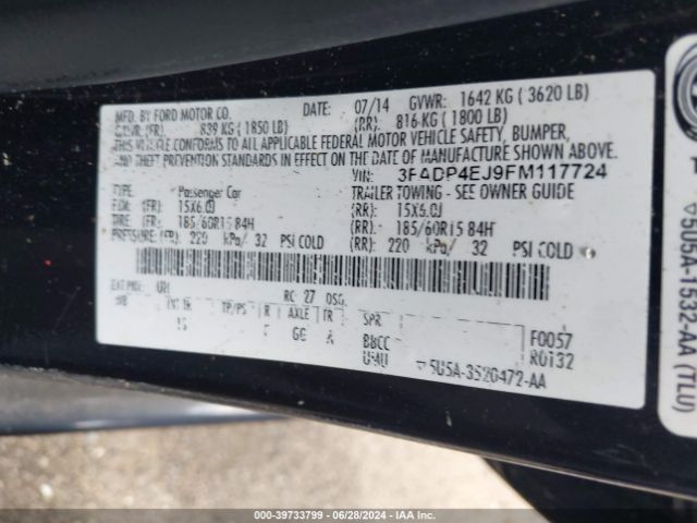 3FADP4EJ9FM117724 Ford FIESTA SE