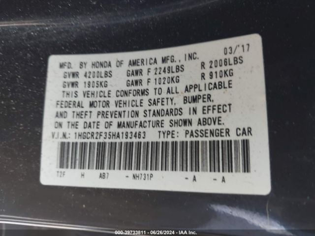 1HGCR2F35HA193463 Honda ACCORD LX