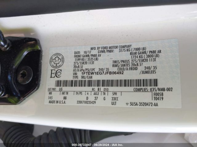 1FTEW1EG7JFB06492 Ford F-150 Platinum