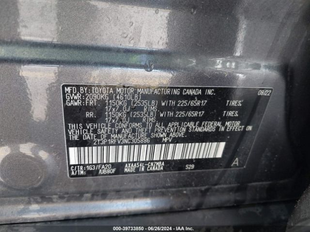 2T3P1RFV3NC305886 Toyota Rav4 Xle