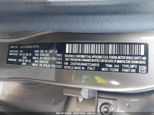 ZASPAKAN4K7C44818 Alfa Romeo Stelvio Sport Awd