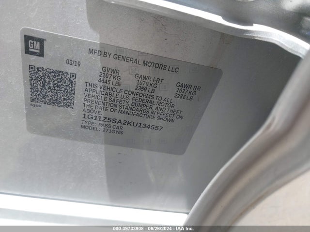 Chevrolet IMPALA LT 2019 1G11Z5SA2KU134557 Image 9