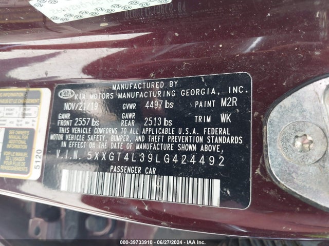 KIA Optima Lx 2020 5XXGT4L39LG424492 Image 9