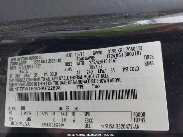 Ford F-150 Xlt 2015 1FTFW1EG7FKF22898 Image 9