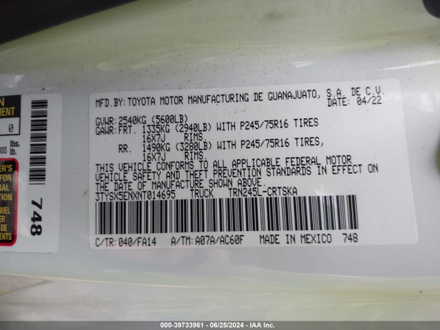 Toyota Tacoma Sr 2022 3TYSX5ENXNT014695 Image 9