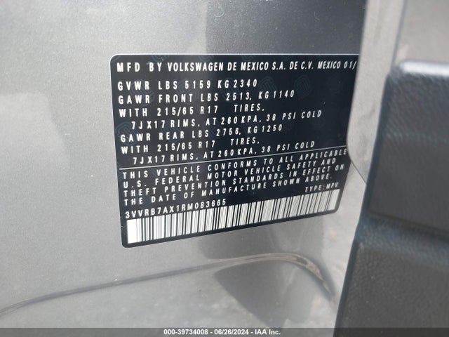 3VVRB7AX1RM083665 Volkswagen Tiguan 2.0t S
