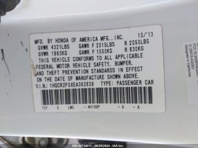 1HGCR2F5XEA062638 Honda Accord Sport