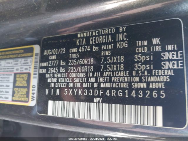 5XYK33DF4RG143265 KIA Sportage Ex