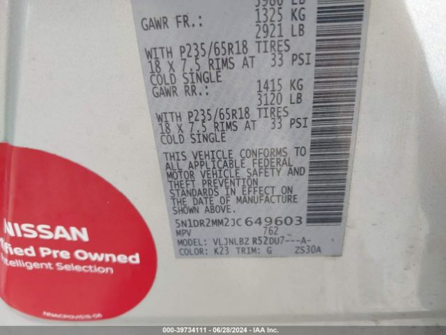 5N1DR2MM2JC649603 Nissan Pathfinder S