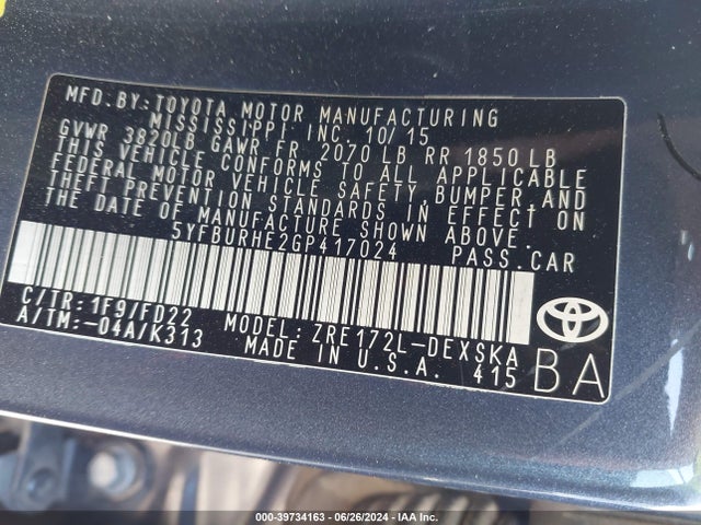 Toyota Corolla S Plus 2016 5YFBURHE2GP417024 Image 8