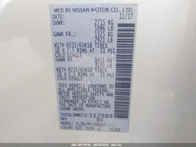 5N1DL0MM2JC512988 Infiniti QX60