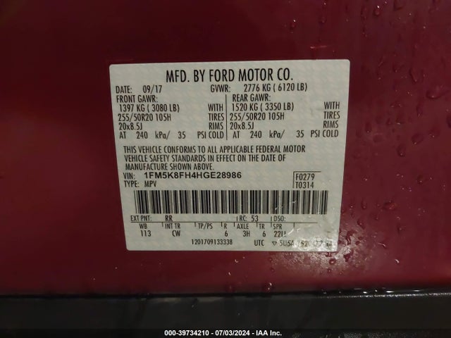 Ford Explorer Limited 2017 1FM5K8FH4HGE28986 Image 9
