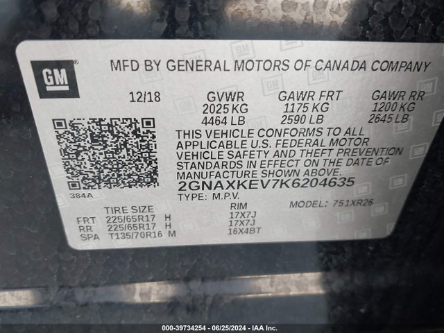Chevrolet EQUINOX LT 2019 2GNAXKEV7K6204635 Image 9