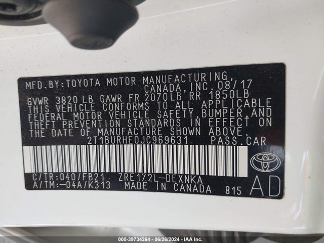 Toyota COROLLA LE 2018 2T1BURHE0JC969631 Image 9