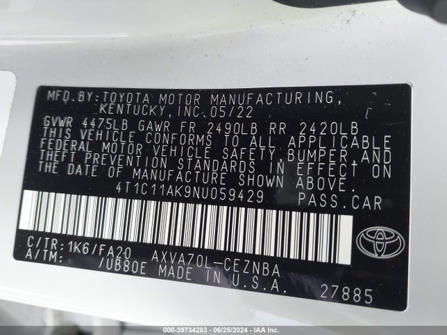 Toyota CAMRY LE 2022 4T1C11AK9NU059429 Image 9