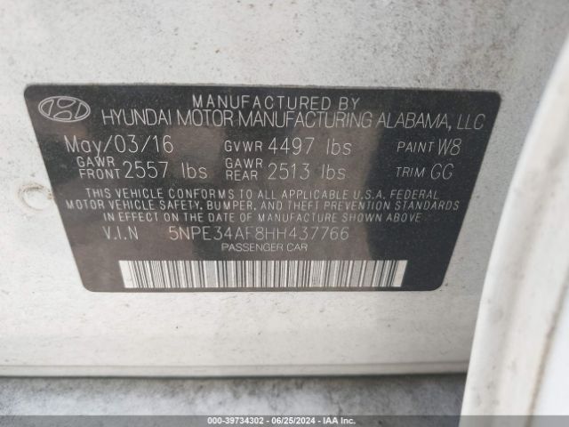 5NPE34AF8HH437766 Hyundai Sonata Sport