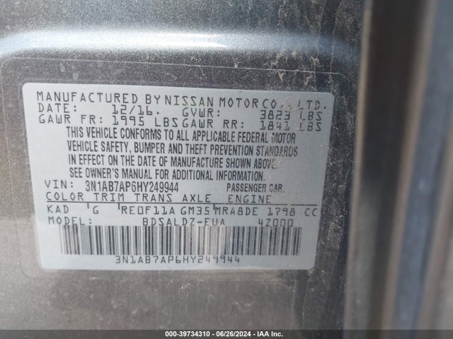Nissan SENTRA SV 2017 3N1AB7AP6HY249944 Image 9