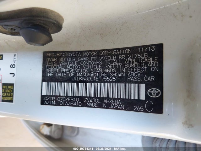 Toyota Prius Two 2014 JTDKN3DU1E1755281 Image 9