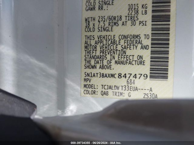 5N1AT3BAXMC847479 Nissan Rogue Sv Fwd