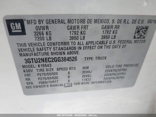 3GTU2NEC2GG384526 GMC Sierra 1500 Slt
