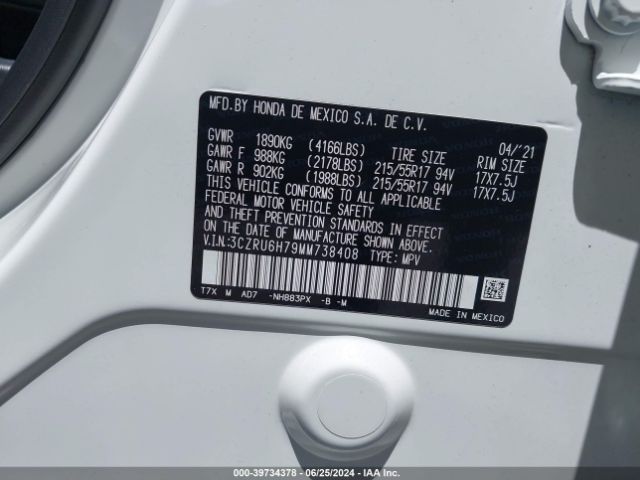 3CZRU6H79MM738408 Honda Hr-v Awd Ex-l