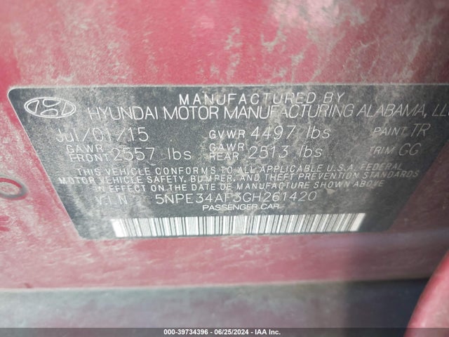 Hyundai Sonata Sport 2016 5NPE34AF3GH261420 Image 9