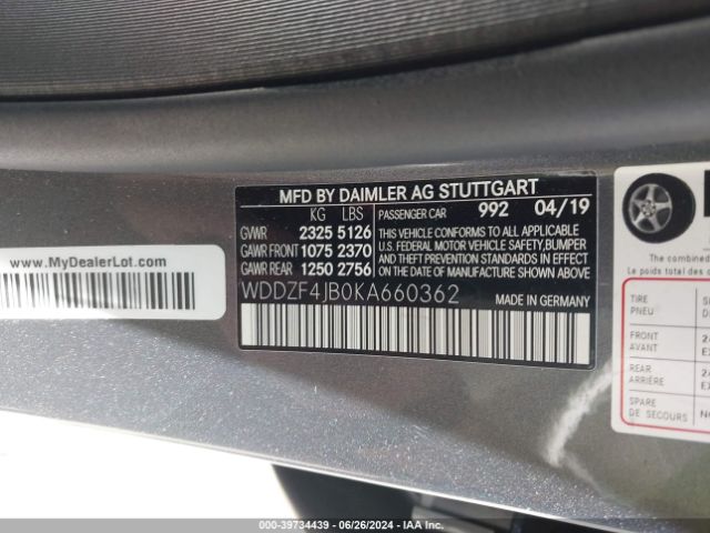 WDDZF4JB0KA660362 Mercedes-Benz E 300