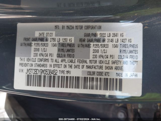 JM3TCBDY9M0538452 Mazda Cx-9 Carbon Edition