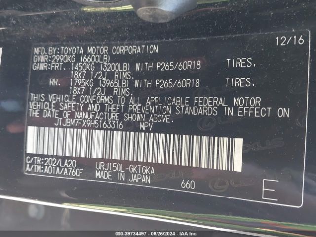 JTJBM7FX9H5163316 Lexus 460