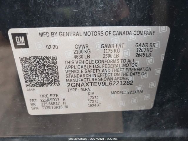2GNAXTEV9L6221282 Chevrolet Equinox Awd 2fl