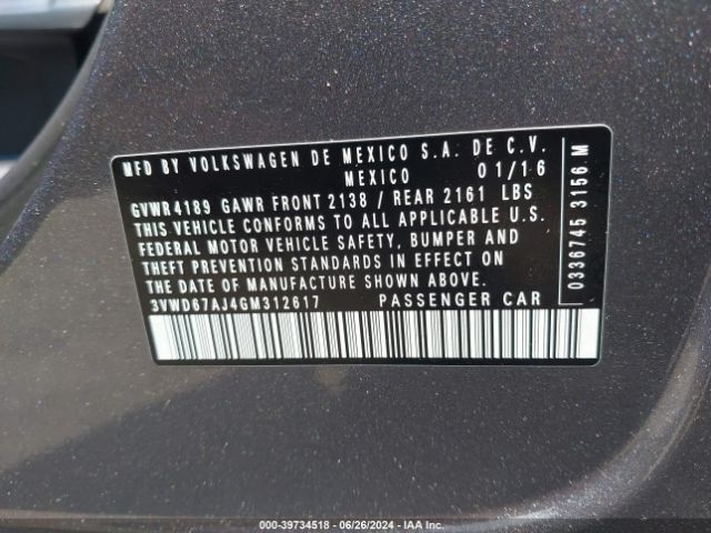 3VWD67AJ4GM312617 Volkswagen Jetta 1.4t Se