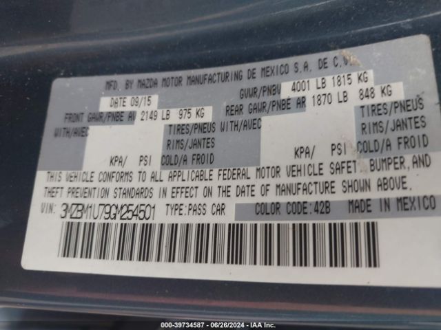 3MZBM1U79GM254501 Mazda Mazda3 I Sport