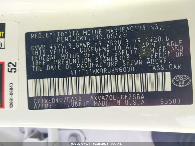 Toyota CAMRY SE 2024 4T1T11AK0RU856030 Image 9