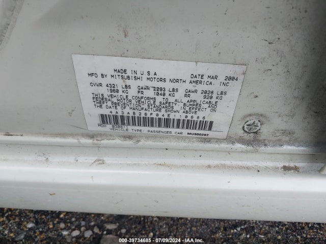 2004 MITSUBISHI GALANT 4A3AB26F04E110686 Photo 8