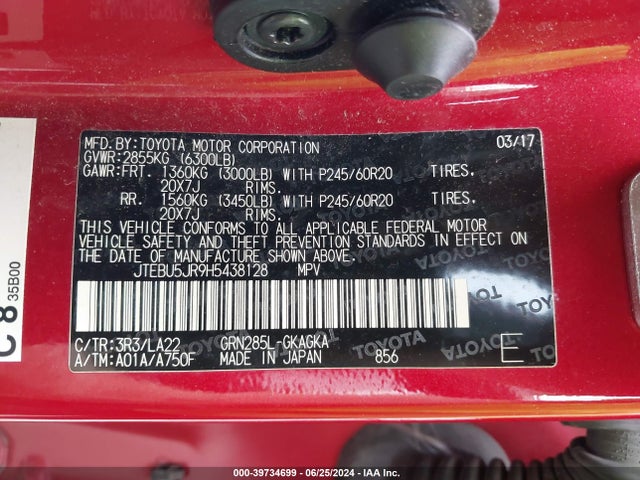 Toyota 4runner Limited 2017 JTEBU5JR9H5438128 Image 9