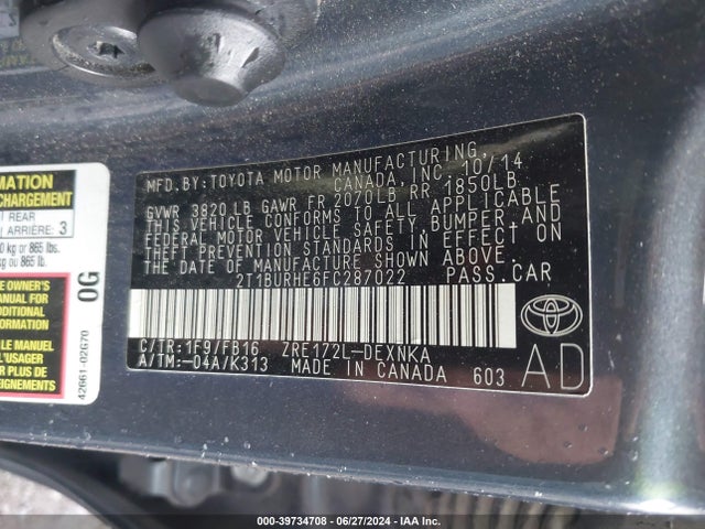 Toyota COROLLA LE 2015 2T1BURHE6FC287022 Image 9