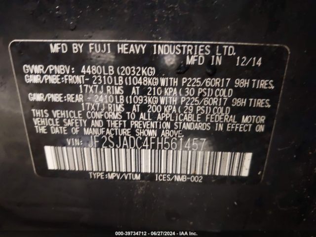 JF2SJADC4FH561457 Subaru Forester 2.5i Premium