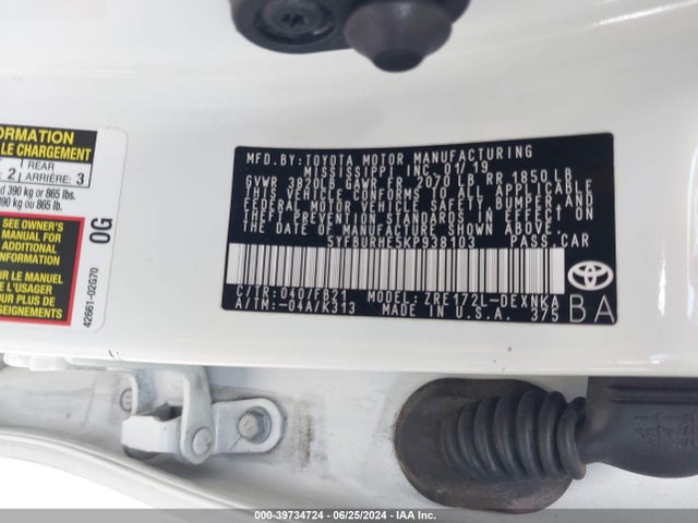 Toyota COROLLA LE 2019 5YFBURHE5KP938103 Image 9