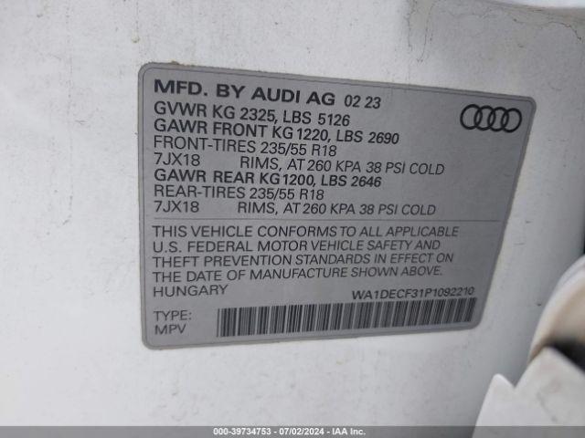 WA1DECF31P1092210 Audi Q3 Premium 45 Tfsi S Line Quattro Tiptronic
