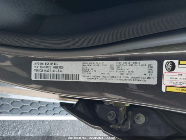 1C6RRFFG1NN263250 RAM 1500 Big Horn  4x4 5'7 Box