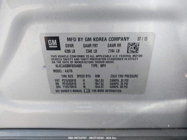 Buick Encore 2015 KL4CJASB8FB264685 Image 9