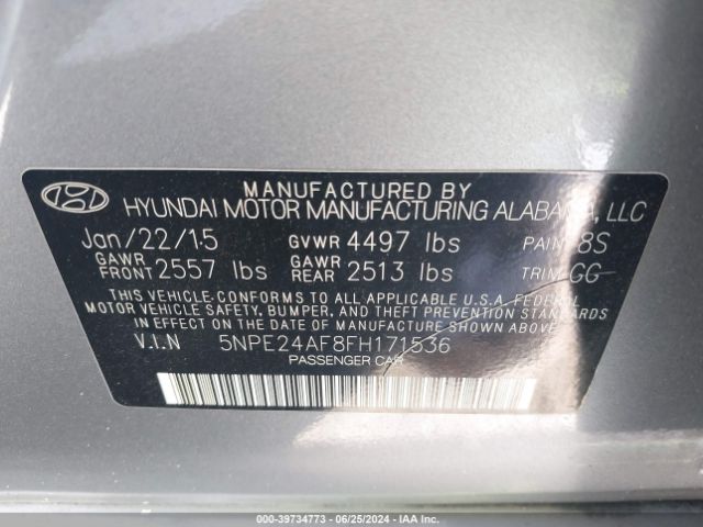 5NPE24AF8FH171536 Hyundai SONATA SE