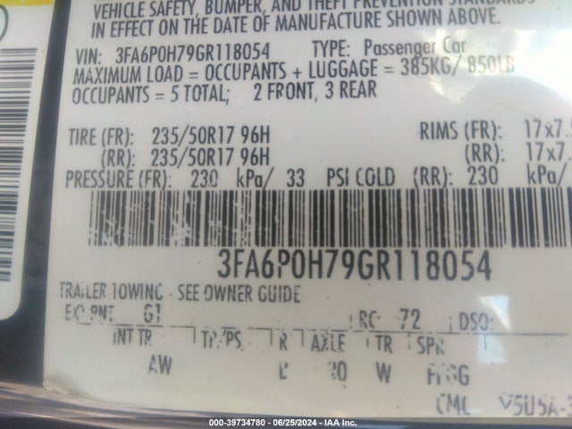 Ford FUSION SE 2016 3FA6P0H79GR118054 Image 9
