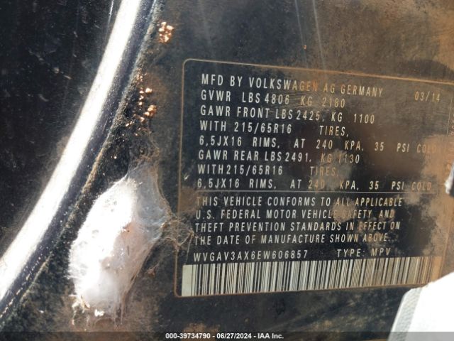 WVGAV3AX6EW606857 Volkswagen TIGUAN S