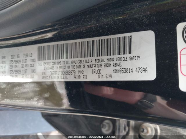 1C6SRFJT6KN869970 RAM 1500 Laramie  4x4 5'7 Box