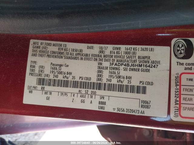 Ford FIESTA SE 2017 3FADP4BJ6HM164247 Image 9