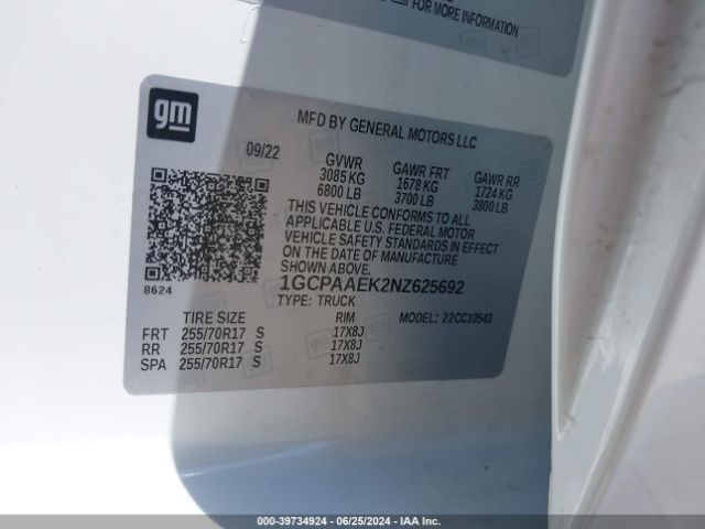 1GCPAAEK2NZ625692 Chevrolet Silverado 1500 2wd  Short Bed Wt