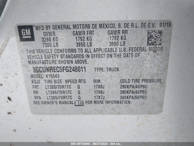 Chevrolet Silverado 1500 1lt 2015 3GCUKREC5FG248011 Image 9