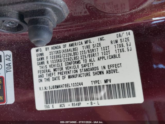 5J6RM4H79EL103244 Honda Cr-v Ex-l